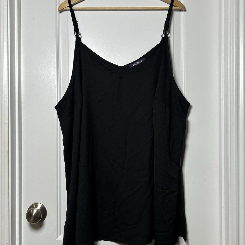 Roaman's Black V-Neck Adjustable Spaghetti Strap Longline Camisole Tank Top‎